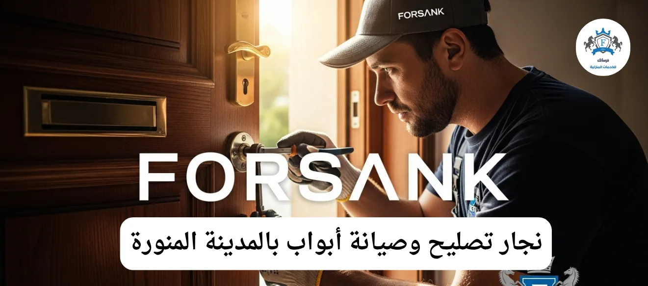 نجار متخصص من فرسانك يقوم بصيانة وإصلاح باب خشبي في المدينة المنورة